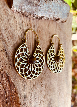 Tiger Eye & Brass Hoop Earrings Ethnic, rustic, yoga, hippie, gypsy, pretty, psy, boho, bohemian, festival
