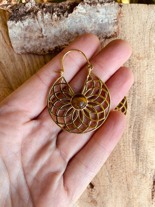 Tiger Eye & Brass Hoop Earrings Ethnic, rustic, yoga, hippie, gypsy, pretty, psy, boho, bohemian, festival