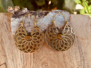 Tiger Eye & Brass Hoop Earrings Ethnic, rustic, yoga, hippie, gypsy, pretty, psy, boho, bohemian, festival