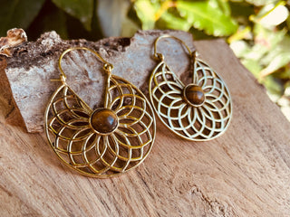 Tiger Eye & Brass Hoop Earrings Ethnic, rustic, yoga, hippie, gypsy, pretty, psy, boho, bohemian, festival