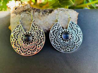 Amethyst & Silver Hoop Earrings Ethnic, rustic, yoga, hippie, gypsy, pretty, psy, boho, bohemian, festival