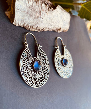Amethyst & Silver Hoop Earrings Ethnic, rustic, yoga, hippie, gypsy, pretty, psy, boho, bohemian, festival