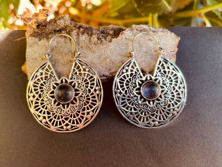 Amethyst & Silver Hoop Earrings Ethnic, rustic, yoga, hippie, gypsy, pretty, psy, boho, bohemian, festival