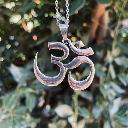 Silver Ohm Necklace Yoga Boho Jewellery Brass Ethnic Style Bohemian Look Psytrance Tribal Gift for Her Festival Travelling