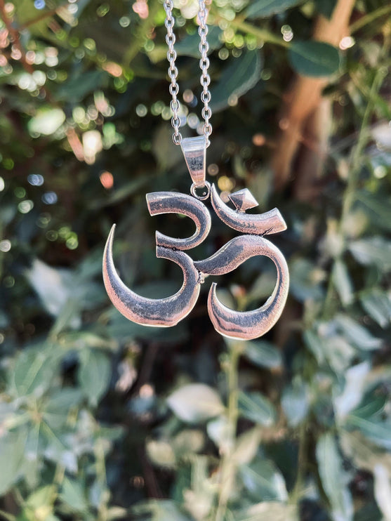 Silver Ohm Necklace Yoga Boho Jewellery Brass Ethnic Style Bohemian Look Psytrance Tribal Gift for Her Festival Travelling