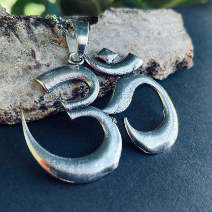 Silver Ohm Necklace Yoga Boho Jewellery Brass Ethnic Style Bohemian Look Psytrance Tribal Gift for Her Festival Travelling