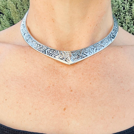 Silver Choker Ethnic Necklace / Rustic / Gypsy / Lightweight / Boho / Tribal / Hippie / Rustic / Vegan / Aztec