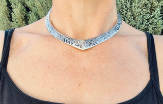 Silver Choker Ethnic Necklace / Rustic / Gypsy / Lightweight / Boho / Tribal / Hippie / Rustic / Vegan / Aztec