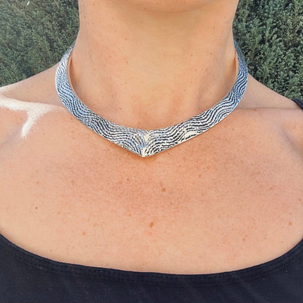 Silver Choker Ethnic Necklace / Rustic / Gypsy / Lightweight / Boho / Tribal / Hippie / Rustic / Vegan / Aztec