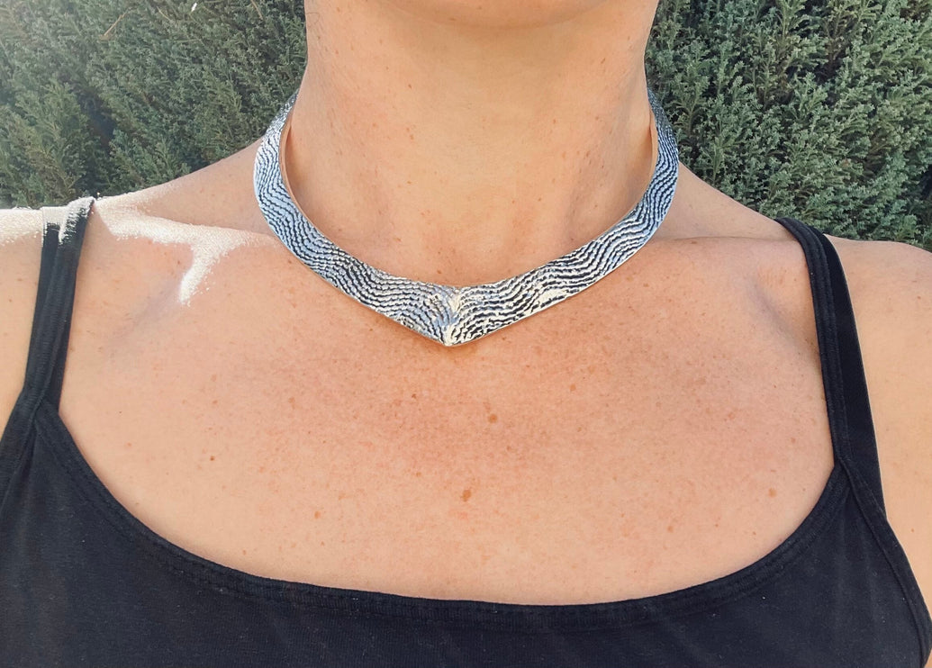 Silver Choker Ethnic Necklace / Rustic / Gypsy / Lightweight / Boho / Tribal / Hippie / Rustic / Vegan / Aztec