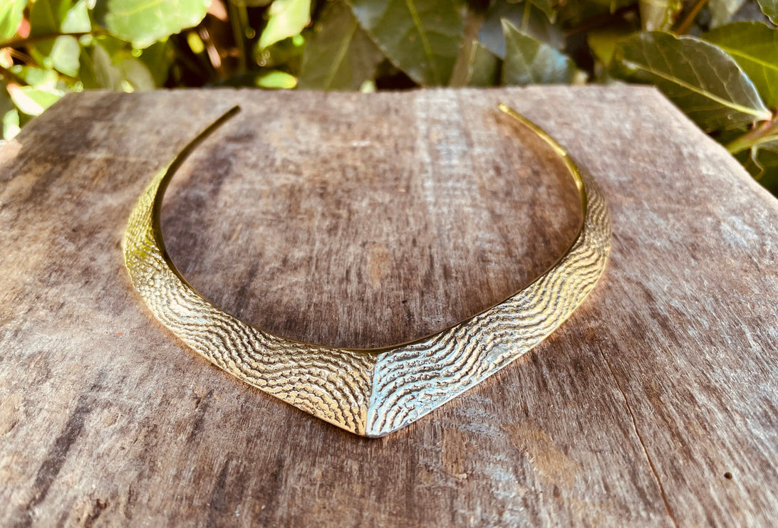 Golden Choker Ethnic Necklace / Rustic / Gypsy / Lightweight / Boho / Tribal / Hippie / Rustic / Vegan / Aztec