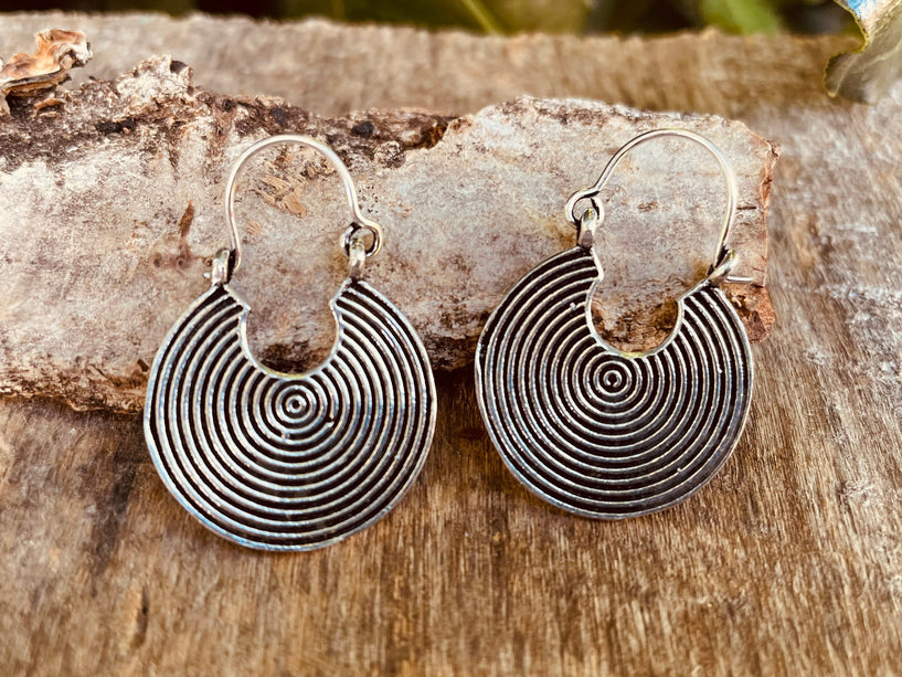 Small Boho Silver Ethnic Earrings; Tribal, Geometric, Small, Rustic, Yoga, Hippie, Gypsy, Pretty, Ssy, Boho, Bohemian, Festival