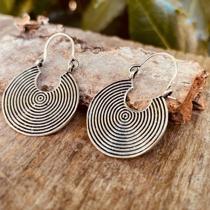 Small Boho Silver Ethnic Earrings; Tribal, Geometric, Small, Rustic, Yoga, Hippie, Gypsy, Pretty, Ssy, Boho, Bohemian, Festival