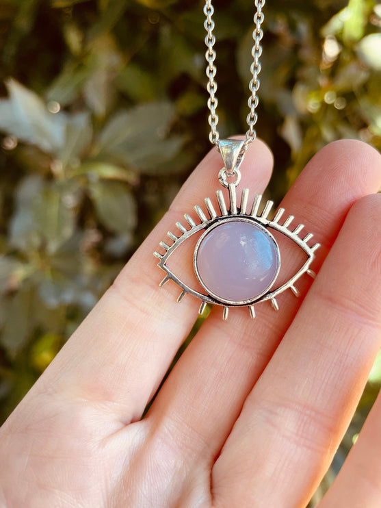 Rose Quartz Necklace Silver Eye of Protection / Third Eye / Hypoallergenic / Brass / Boho / Inca / Ethnic / Hypoallergenic / Illuminati