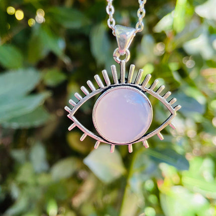 Rose Quartz Necklace Silver Eye of Protection / Third Eye / Hypoallergenic / Brass / Boho / Inca / Ethnic / Hypoallergenic / Illuminati