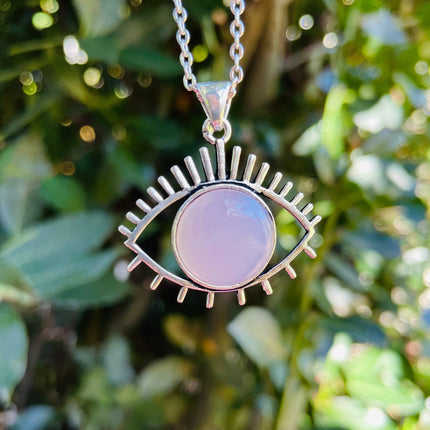 Rose Quartz Necklace Silver Eye of Protection / Third Eye / Hypoallergenic / Brass / Boho / Inca / Ethnic / Hypoallergenic / Illuminati