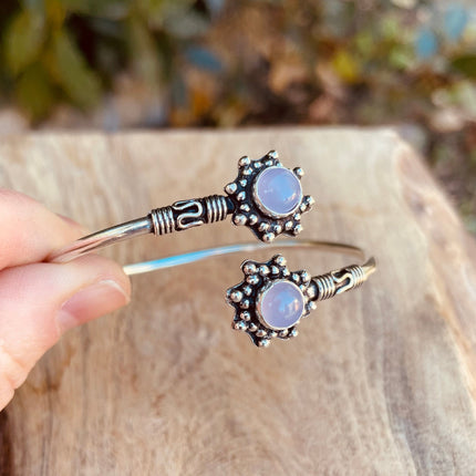 Rose Quartz Bracelet Boho Silver Bangle / Ethnic / Rustic / Bohemian / Hippie / Gypsy / Psy / Adjustable