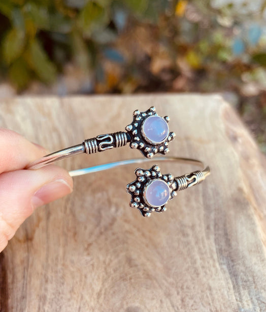 Rose Quartz Bracelet Boho Silver Bangle / Ethnic / Rustic / Bohemian / Hippie / Gypsy / Psy / Adjustable