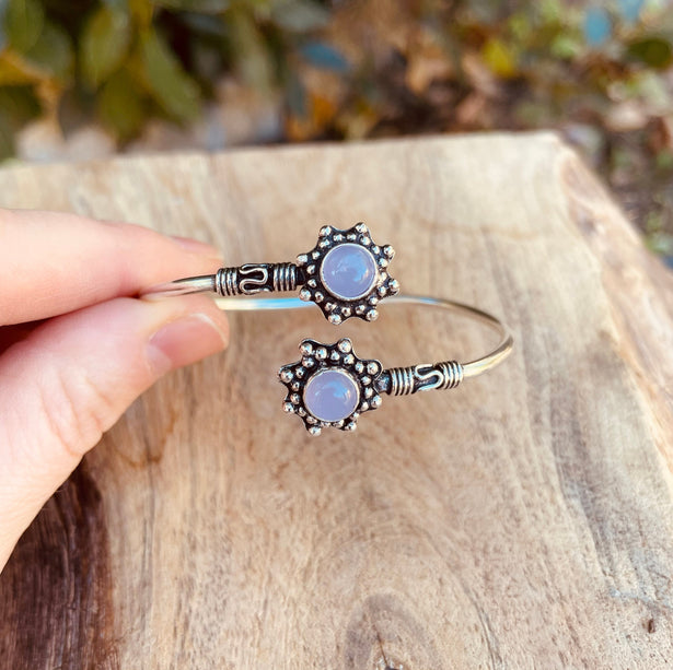 Rose Quartz Bracelet Boho Silver Bangle / Ethnic / Rustic / Bohemian / Hippie / Gypsy / Psy / Adjustable