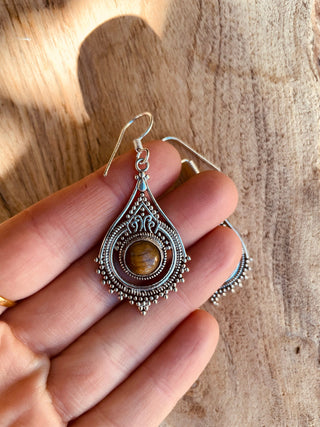 Tiger Eye Silver Drop Dangle earrings / Birth Stone / Ethnic / rustic, yoga, hippie, gypsy, pretty, psy, boho, bohemian, festival