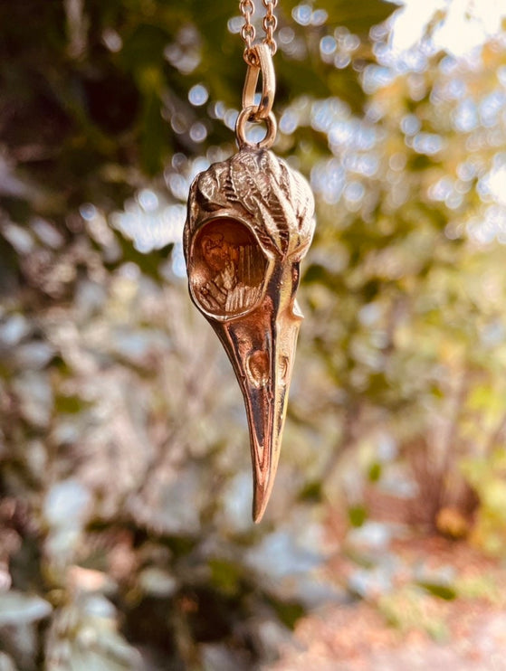 Gold Raven Skull Pendant Necklace / Bird Skull / Viking / Nordic / Gothic / Punk / Taxidermy / Witchcraft / Animal Necklace