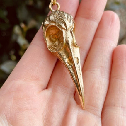 Gold Raven Skull Pendant Necklace / Bird Skull / Viking / Nordic / Gothic / Punk / Taxidermy / Witchcraft / Animal Necklace