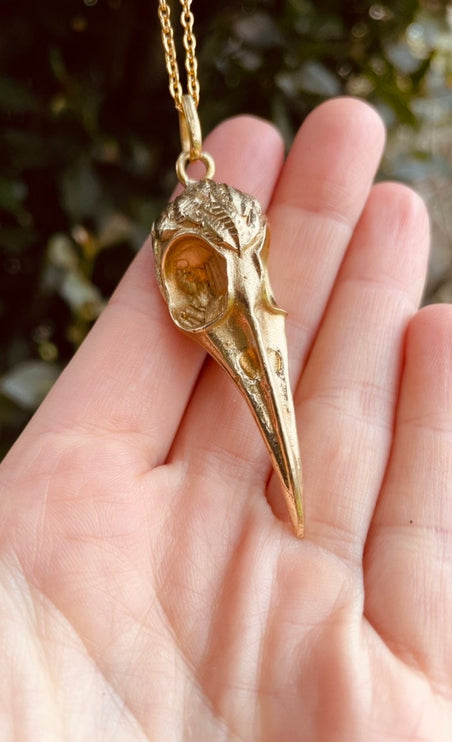 Gold Raven Skull Pendant Necklace / Bird Skull / Viking / Nordic / Gothic / Punk / Taxidermy / Witchcraft / Animal Necklace