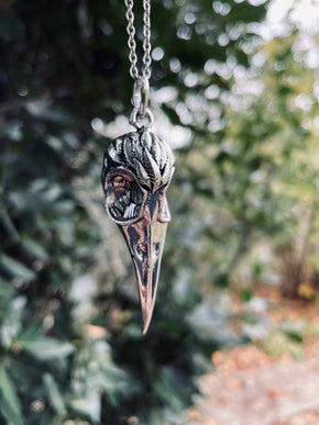 Silver Raven Skull Pendant Necklace / Bird Skull / Viking / Nordic / Gothic / Punk / Taxidermy / Witchcraft / Animal Necklace