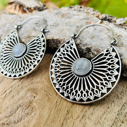 Silver Ethnic Moonstone Earrings Ethnic, rustic, yoga, hippie, gypsy, pretty, psy, boho, bohemian, festival