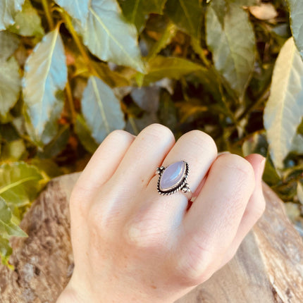 Rose Quartz Silver Ring / Crystal Healing / Boho / Ethnic / Rustic / Festival / Tribal / Blue / Hippie / Gypsy / Psy / Stone / Healing