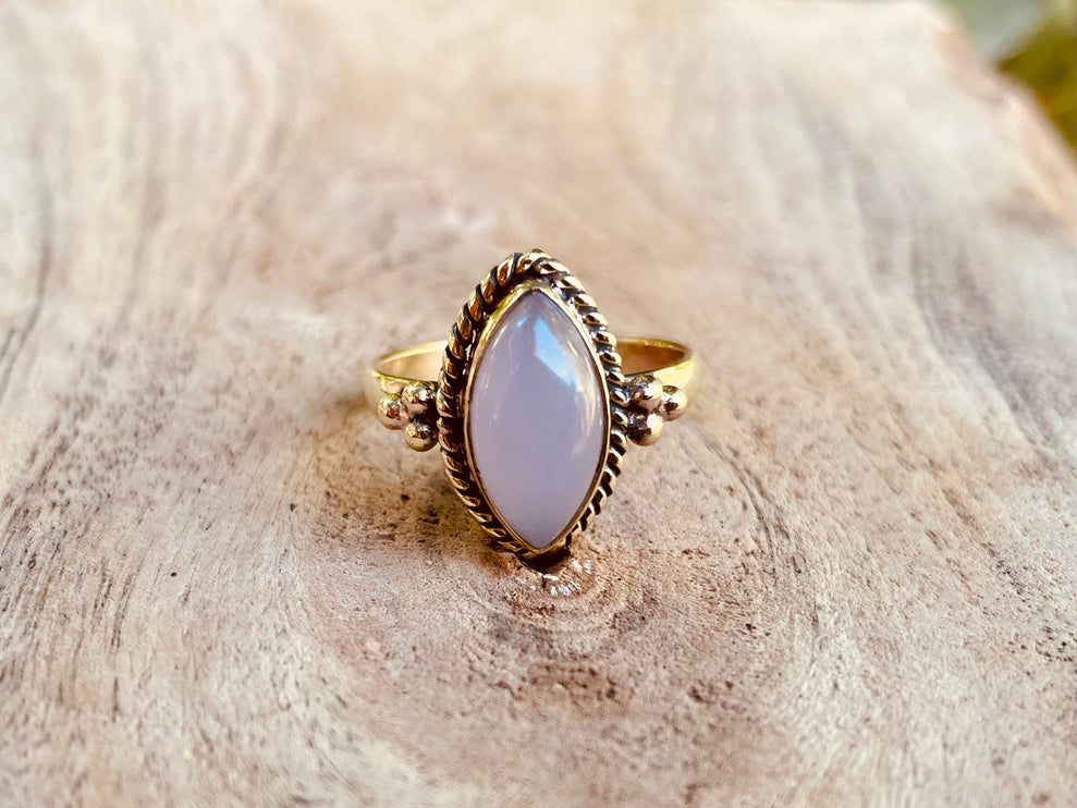 Rose Quartz Gold Ring / Crystal Healing / Boho / Ethnic / Rustic / Festival / Tribal / Blue / Hippie / Gypsy / Psy / Stone / Healing