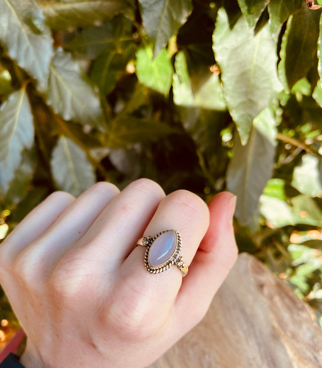 Rose Quartz Gold Ring / Crystal Healing / Boho / Ethnic / Rustic / Festival / Tribal / Blue / Hippie / Gypsy / Psy / Stone / Healing