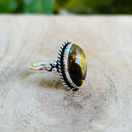 Ethnic Silver Tiger Eye ring / Boho / Bohemian / Psy / Rustic / Tribal / Gypsy / Festival / Healing / Festival