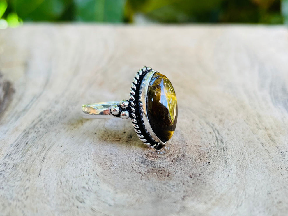 Ethnic Silver Tiger Eye ring / Boho / Bohemian / Psy / Rustic / Tribal / Gypsy / Festival / Healing / Festival