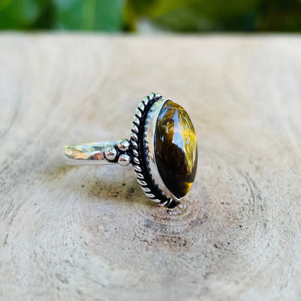 Ethnic Silver Tiger Eye ring / Boho / Bohemian / Psy / Rustic / Tribal / Gypsy / Festival / Healing / Festival