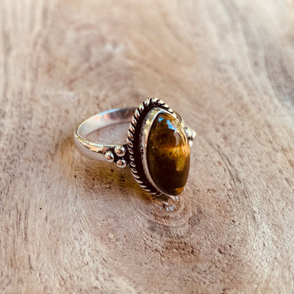 Ethnic Silver Tiger Eye ring / Boho / Bohemian / Psy / Rustic / Tribal / Gypsy / Festival / Healing / Festival