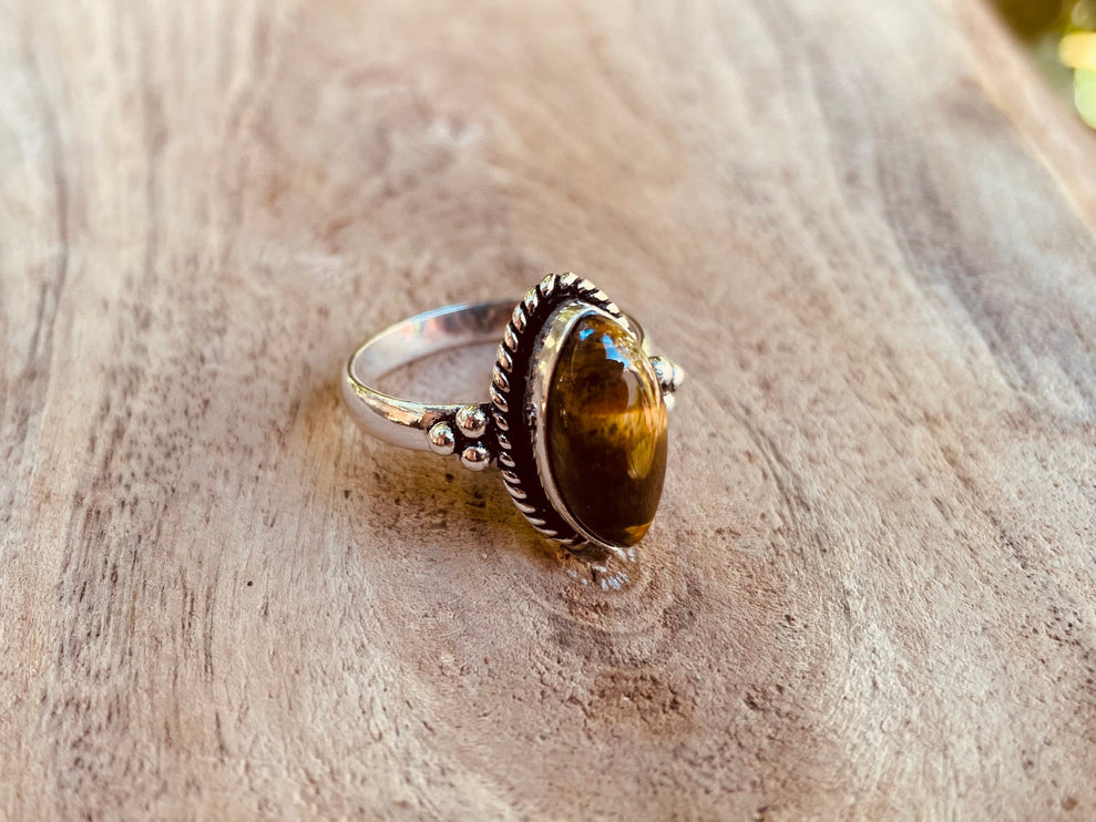 Ethnic Silver Tiger Eye ring / Boho / Bohemian / Psy / Rustic / Tribal / Gypsy / Festival / Healing / Festival