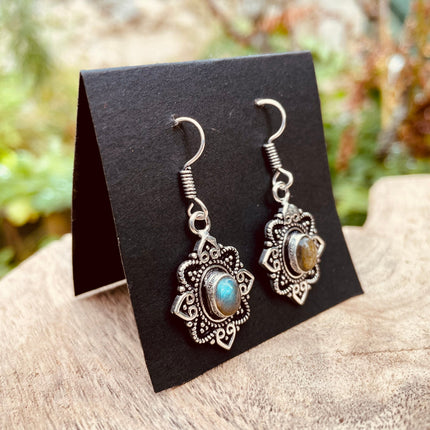 Ethnic Labradorite Silver Drop Dangle earrings / Birth Stone / Ethnic / rustic, yoga, hippie, gypsy, pretty, psy, boho, bohemian, festival