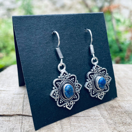 Small Lapis Lazuli Silver Drop Dangle earrings / Birth Stone / Ethnic / rustic, yoga, hippie, gypsy, pretty, psy, boho, bohemian, festival