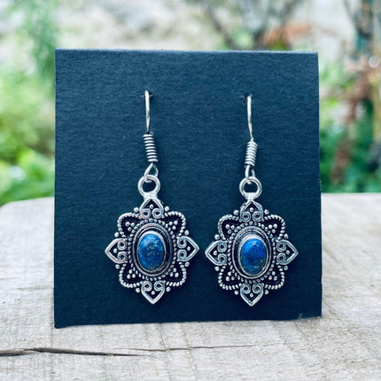 Small Lapis Lazuli Silver Drop Dangle earrings / Birth Stone / Ethnic / rustic, yoga, hippie, gypsy, pretty, psy, boho, bohemian, festival