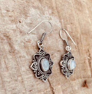 Small Silver Moonstone Earrings Drop Dangle / Birth Stone / Ethnic / rustic, yoga, hippie, gypsy, pretty, psy, boho, bohemian, festival