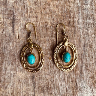 Turquoise Earrings Dangle Brass Ethnic, rustic, yoga, hippie, gypsy, pretty, psy, boho, bohemian, festival