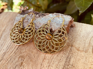 Tiger Eye & Brass Hoop Earrings Ethnic, rustic, yoga, hippie, gypsy, pretty, psy, boho, bohemian, festival