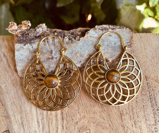 Tiger Eye & Brass Hoop Earrings Ethnic, rustic, yoga, hippie, gypsy, pretty, psy, boho, bohemian, festival