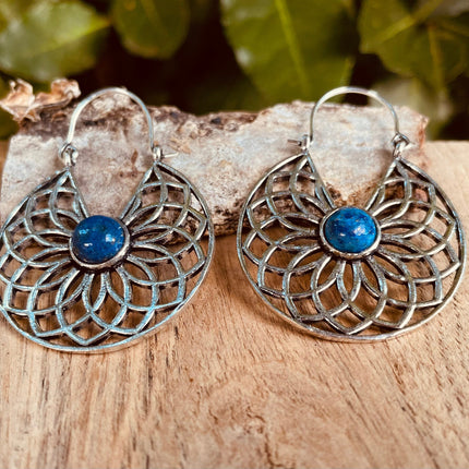 Silver Lapis Lazuli Earrings Ethnic, Blue Stone , rustic, yoga, hippie, gypsy, pretty, psy, boho, bohemian, festival