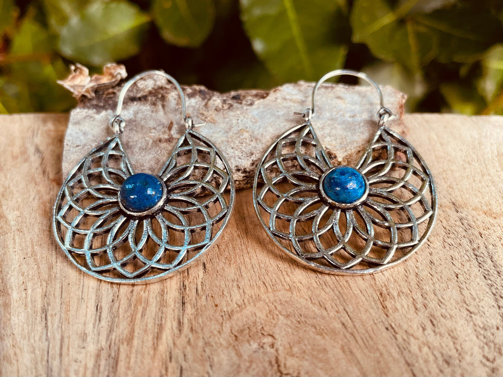 Silver Lapis Lazuli Earrings Ethnic, Blue Stone , rustic, yoga, hippie, gypsy, pretty, psy, boho, bohemian, festival