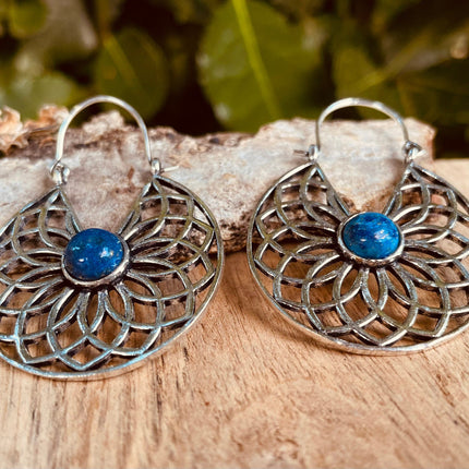 Silver Lapis Lazuli Earrings Ethnic, Blue Stone , rustic, yoga, hippie, gypsy, pretty, psy, boho, bohemian, festival