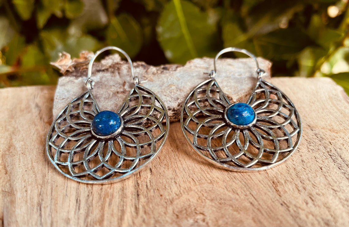 Silver Lapis Lazuli Earrings Ethnic, Blue Stone , rustic, yoga, hippie, gypsy, pretty, psy, boho, bohemian, festival