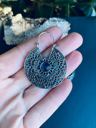 Amethyst & Silver Hoop Earrings Ethnic, rustic, yoga, hippie, gypsy, pretty, psy, boho, bohemian, festival