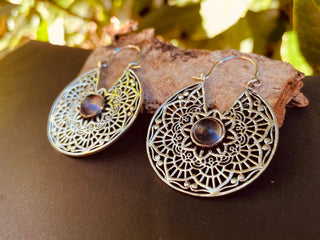 Amethyst & Silver Hoop Earrings Ethnic, rustic, yoga, hippie, gypsy, pretty, psy, boho, bohemian, festival